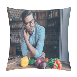 Personality  Thoughtful Young Man At Kitchen Pillow Covers