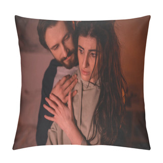 Personality  Bearded Man Hugging Sad Girlfriend At Home In Evening  Pillow Covers