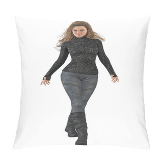 Personality  Isolated On A White Background 3D Illustration Of A Beautiful Urban Fantasy Woman Walking With Her Arms Outstretched. Particularly Suitable For Ebook And Book Cover Design Work. Pillow Covers