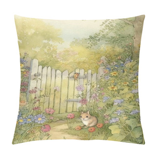 Personality  Magical Watercolor Summer Garden With Flowers And Vegetables, Vintage Postcard, Watercolor Garden Background Pillow Covers