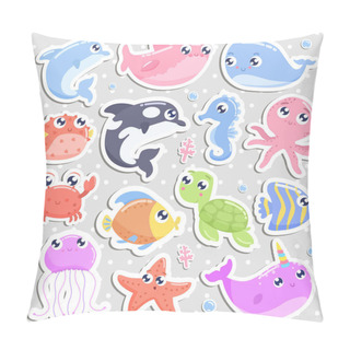 Personality  Cute Cartoon Sea Animal Stickers. Flat Design Pillow Covers