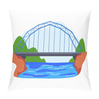 Personality  Automobile Suspension Bridge Over Bay In America, Colorful Architecture, Cartoon Style Vector Illustration, Isolated On White. Pillow Covers