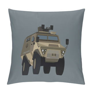 Personality  Illustration Of Bastion Armored Vehicle With Ukrainian Trident Symbol Isolated On Grey  Pillow Covers
