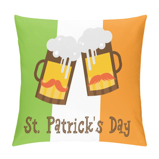 Personality  St. Patricks Day. Hipster Beer Glasses Over Irish Flag Pillow Covers