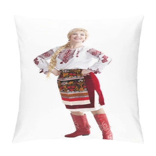 Personality  Smiling Woman In National Ukrainian Costume Pillow Covers