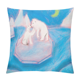 Personality  Children Drawing - Bear With A Cub On An Ice Floe Pillow Covers