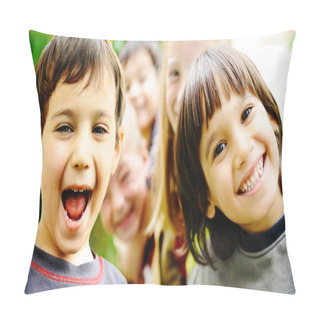 Personality  Happiness Without Limit, Happy Children Together Outdoor, Faces, Pillow Covers