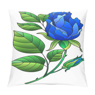 Personality  Illustration Of The Element In The Stained Glass Style Blue Rose Isolated On A White Background Pillow Covers