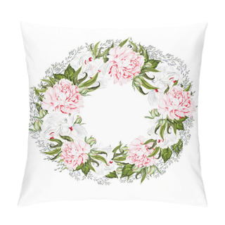 Personality  Beautiful Watercolor Wedding Wreath With Watercolor Peony, Leaves And Berries.  Pillow Covers