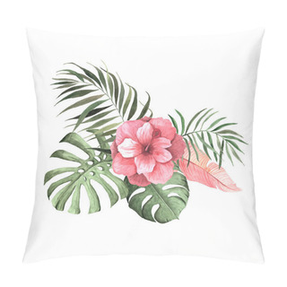 Personality  Watercolor Tropical Flowers, Leaves And Plants Pillow Covers