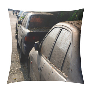 Personality  Chiang Mai, Chiang Mai, Thailand - September 5, 2020. Dirty And Wreck Cars  At The Car Cemetery. Pillow Covers
