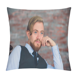 Personality  Portrait Of Blonde Young Man With Uncommon Appearance Wears White T Shirt. Pillow Covers