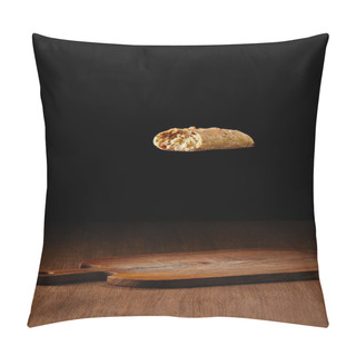 Personality  Piece Of Wholegrain Bread Flying Above Wooden Cutting Board Pillow Covers