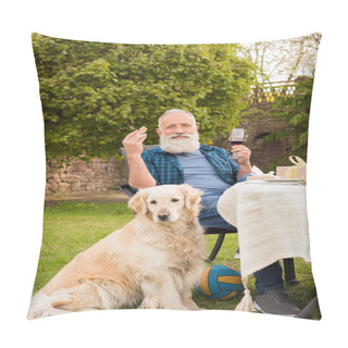 Personality  Senior Man With Glass Of Wine Pillow Covers