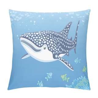 Personality  Big Whale Shark And Small Coral Fishes Swimming Over A Reef In Blue Water Of A Tropical Sea, Vector Illustration In A Cartoon Style Pillow Covers