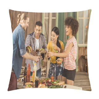 Personality  Multiethnic Friends Clinking With Glasses At Picnic Pillow Covers