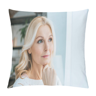 Personality  Pensive Woman Standing And Thinking At Home Pillow Covers