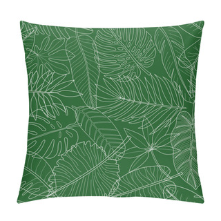 Personality  Leaves Of Tropical Plants Green And White Outline Seamless Pattern Pillow Covers