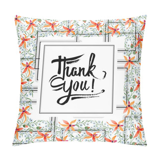Personality  Thank You Greeting Card With Blue And Orange Flowers. Watercolour Drawing Of Background With Orchids And Forget Me Nots. Pillow Covers