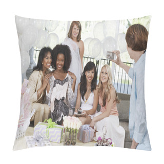 Personality  Woman Taking Pictures Of Friends Pillow Covers