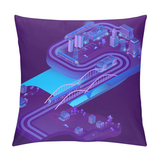 Personality  Vector 3d Isometric Railway Station, Roads Infrastructure Pillow Covers