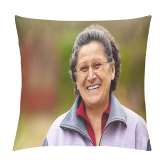 Personality  Cheerful Senior Lady Outdoor Pillow Covers