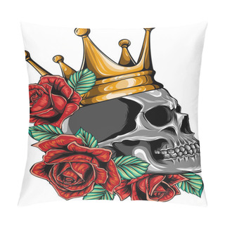 Personality  Illustration Of Skulls Crown And Red Roses Pillow Covers