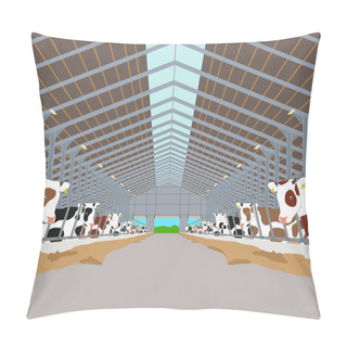 Personality  Inside Of The Interior Of The Cowshed With The Cows. Vector Illustration Pillow Covers