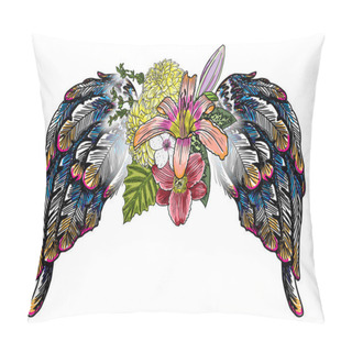 Personality  Ornate Fashioned Wings And Elegant Vintage Flower Bouquet, Pillow Covers