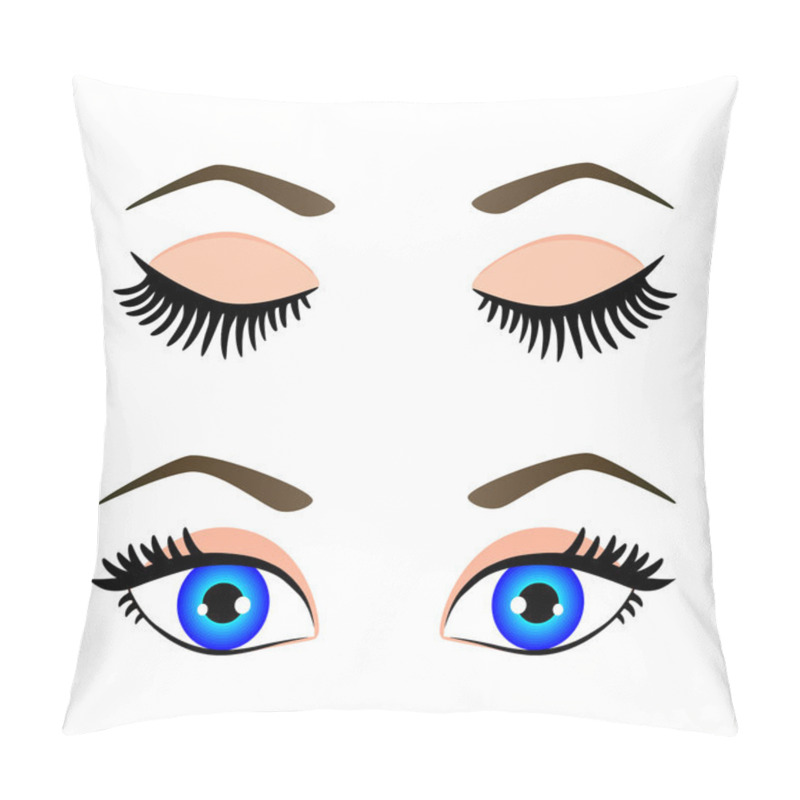Personality  Silhouette of blue eyes and eyebrow open and closed, vector illustration pillow covers