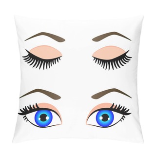 Personality  Silhouette Of Blue Eyes And Eyebrow Open And Closed, Vector Illustration Pillow Covers