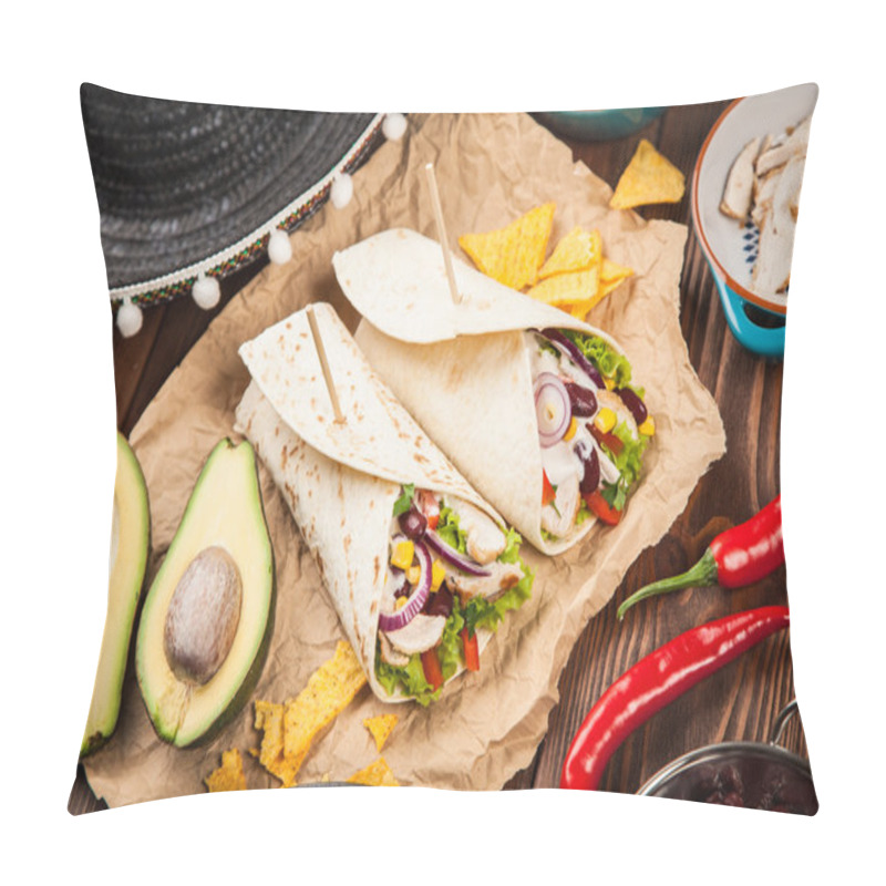 Personality  Tortilla with a mix of ingredients pillow covers