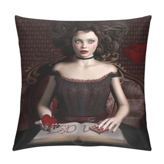 Personality  Young Woman Wearing A Gothic Dress With Hearts In Her Hands - 3D Render Pillow Covers