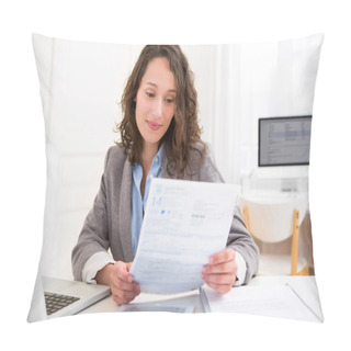 Personality  Young Attractive Woman Doing Paperwork Pillow Covers