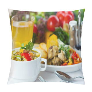 Personality  Business Lunch With Soup, Salad And Juice Pillow Covers