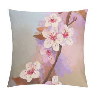 Personality  Oil Painting Cherry Blossom Flowers. Sakura Pillow Covers