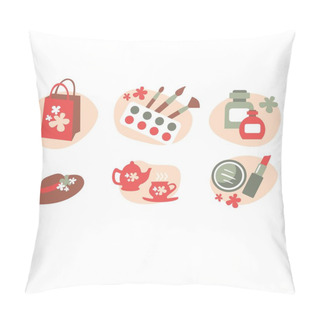 Personality  Vector Color Beauty Icons On White Background Pillow Covers