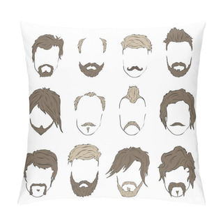 Personality  Hipster Mustache, Beard And Hairstyle Set Pillow Covers