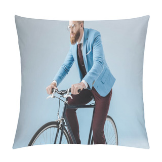 Personality  Fashionable Man In Suit On Bicycle Pillow Covers
