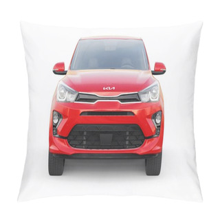 Personality  Tula, Russia. February 3, 2022: KIA Rio 2021. Red Compact Urban Family Hatchback. 3d Illustrration Pillow Covers