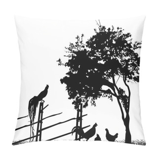 Personality  Poultry And Tree Near Femce On White Pillow Covers