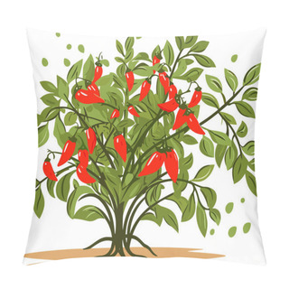 Personality  Red Chili Pepper. Spicy Vegetables On Tree. Vector Illustration Pillow Covers