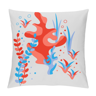 Personality  Underwater World, Corals, Algae And Bubbles. Flat Style, Hand Drawn, Scandinavian Style, Fashionable Color Palette. For Textile, Wrapping, Background Design. Pillow Covers