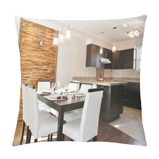 Personality  Modern Kitchen And Dining Room With Back Panel Made In Horizontal Wood Strips Pillow Covers