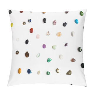Personality  Many Natural Mineral Gem Stones Arranged On White Pillow Covers