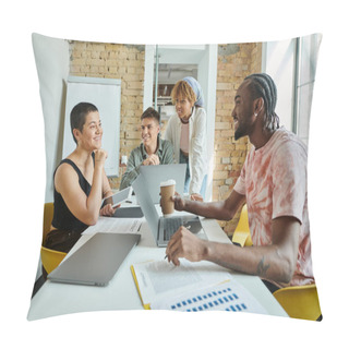 Personality  Happy Interracial Business People Planning And Chatting In Office, Gadgets, Trends, Startup, Gen Z Pillow Covers