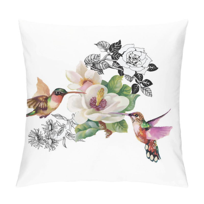 Personality  Watercolor hand drawn pattern with tropical summer flowers of and exotic birds pillow covers