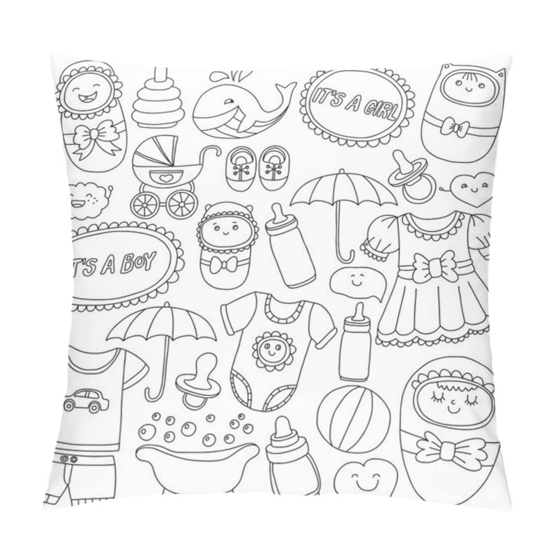 Personality  Baby icons Hand drawn doodle vector set pillow covers