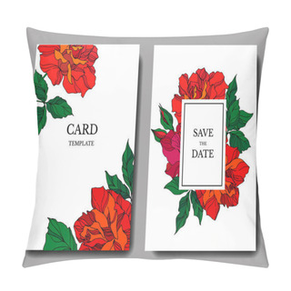 Personality  Vector Rose Floral Botanical Flowers. Red And Green Engraved Ink Art. Wedding Background Card Floral Decorative Border. Pillow Covers