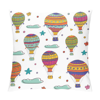 Personality Colorful Illustration Of Flying Hot Air Balloons Pillow Covers